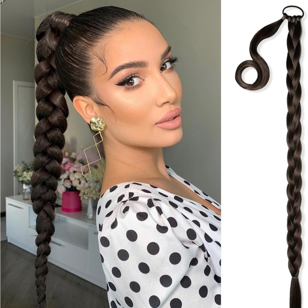 Long Braided Ponytail Hair Extension - Black, 32 Inch